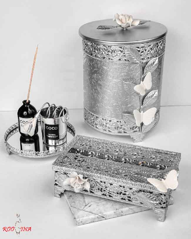 سطل-و-دستمال-کاغذی-۲۰۰-برگی-پروانه-سفید سطل و جا دستمال کاغذی