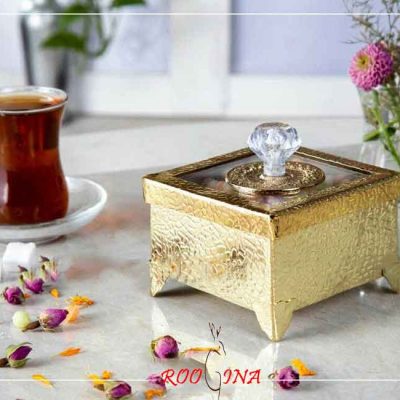 قندان مربع پوست ماری طلایی